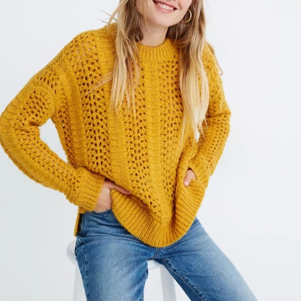 Madewell Pointelle Knit Sweater, Mustard XS